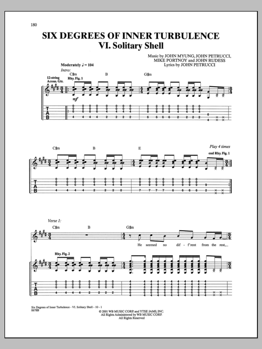 Download Dream Theater Six Degrees Of Inner Turbulence: VI. Solitary Shell Sheet Music and learn how to play Guitar Tab PDF digital score in minutes