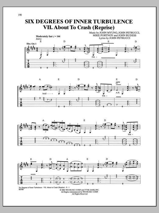 Download Dream Theater Six Degrees Of Inner Turbulence: VII. About To Crash (Reprise) Sheet Music and learn how to play Guitar Tab PDF digital score in minutes
