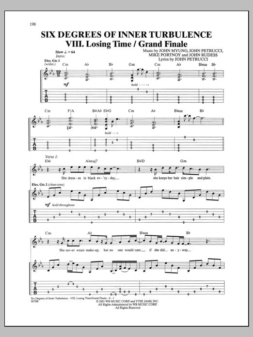 Download Dream Theater Six Degrees Of Inner Turbulence: VIII. Losing Time/Grand Finale Sheet Music and learn how to play Guitar Tab PDF digital score in minutes