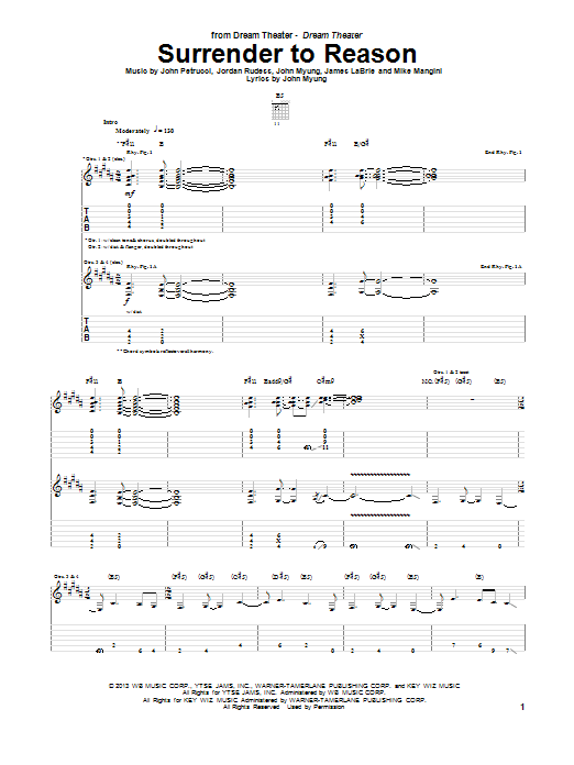 Download Dream Theater Surrender To Reason Sheet Music and learn how to play Guitar Tab PDF digital score in minutes