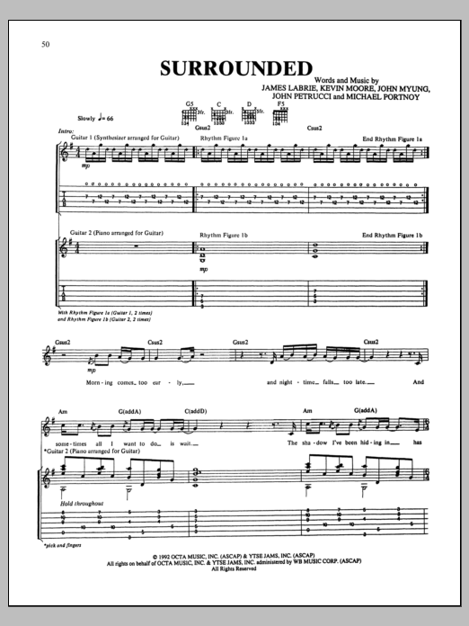 Download Dream Theater Surrounded Sheet Music and learn how to play Guitar Tab PDF digital score in minutes