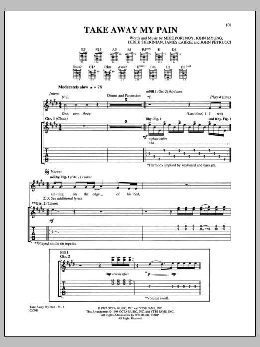 Download Dream Theater Take Away My Pain Sheet Music and learn how to play Guitar Tab PDF digital score in minutes