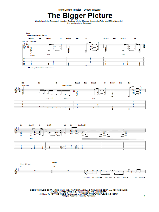 Download Dream Theater The Bigger Picture Sheet Music and learn how to play Guitar Tab PDF digital score in minutes