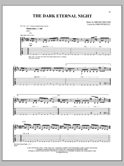Download Dream Theater The Dark Eternal Night Sheet Music and learn how to play Guitar Tab PDF digital score in minutes