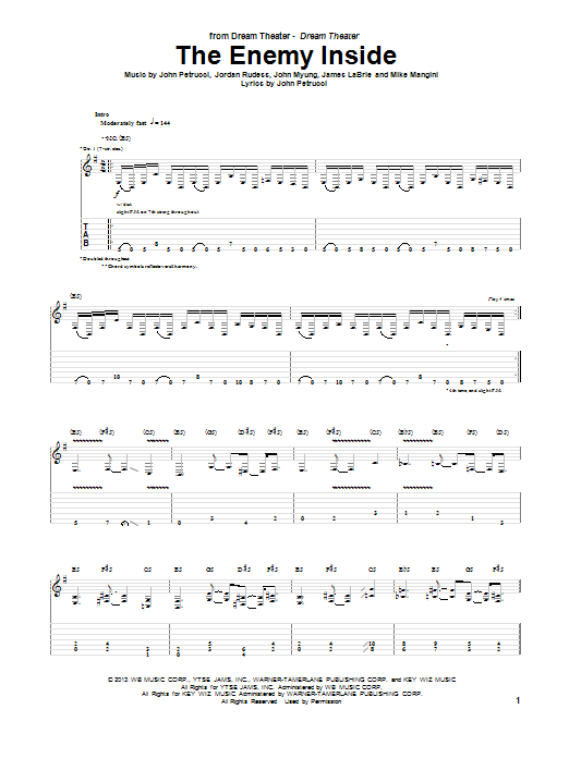 Download Dream Theater The Enemy Inside Sheet Music and learn how to play Guitar Tab PDF digital score in minutes