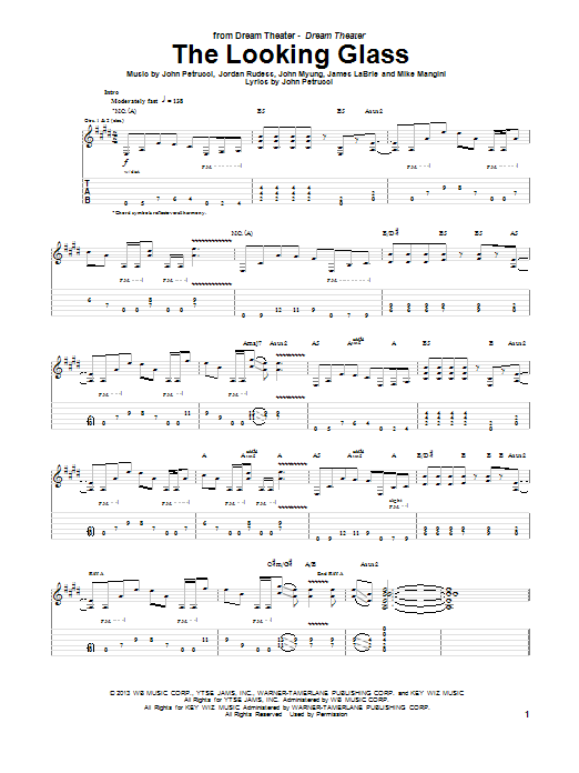 Download Dream Theater The Looking Glass Sheet Music and learn how to play Guitar Tab PDF digital score in minutes