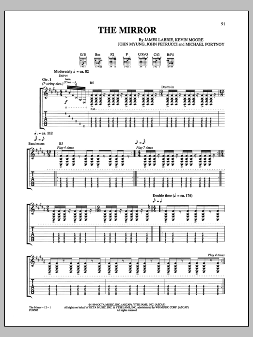 Download Dream Theater The Mirror Sheet Music and learn how to play Guitar Tab PDF digital score in minutes