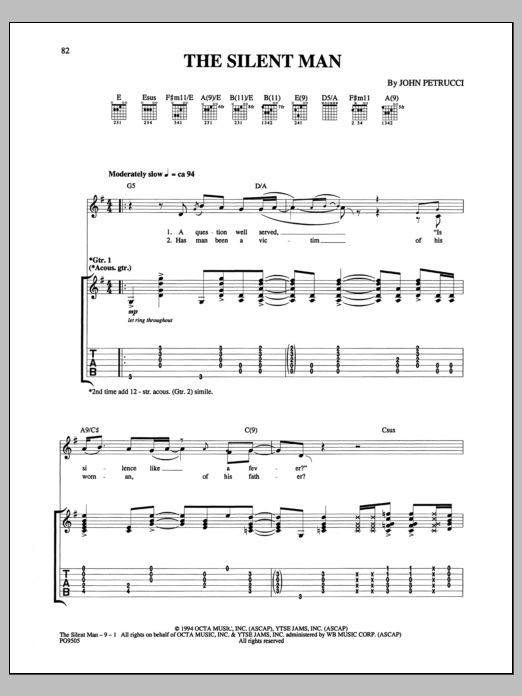 Download Dream Theater The Silent Man Sheet Music and learn how to play Guitar Tab PDF digital score in minutes