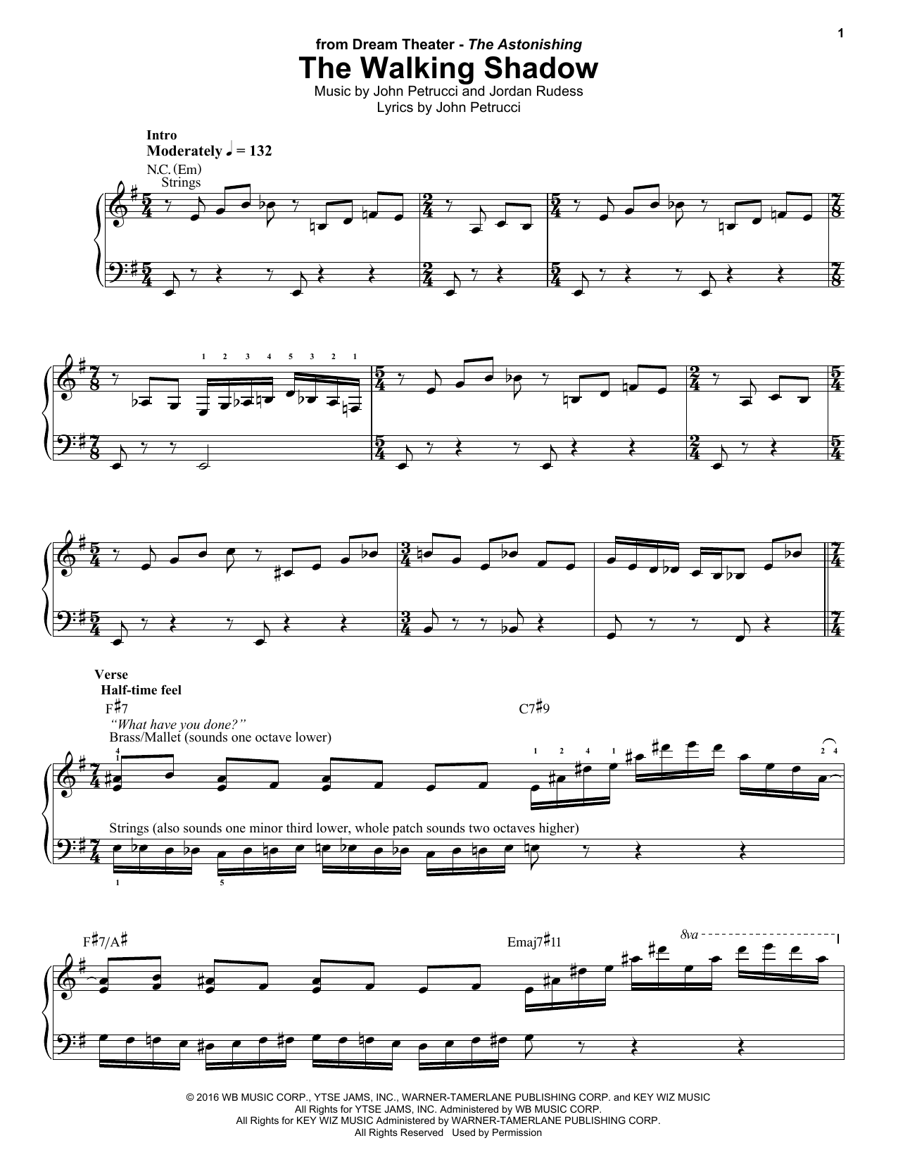 Download Dream Theater The Walking Shadow Sheet Music and learn how to play Keyboard Transcription PDF digital score in minutes