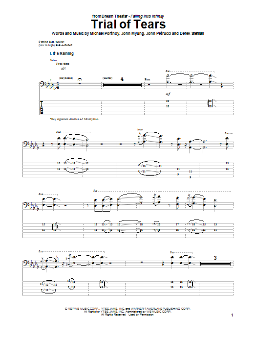 Download Dream Theater Trial Of Tears Sheet Music and learn how to play Bass Guitar Tab PDF digital score in minutes