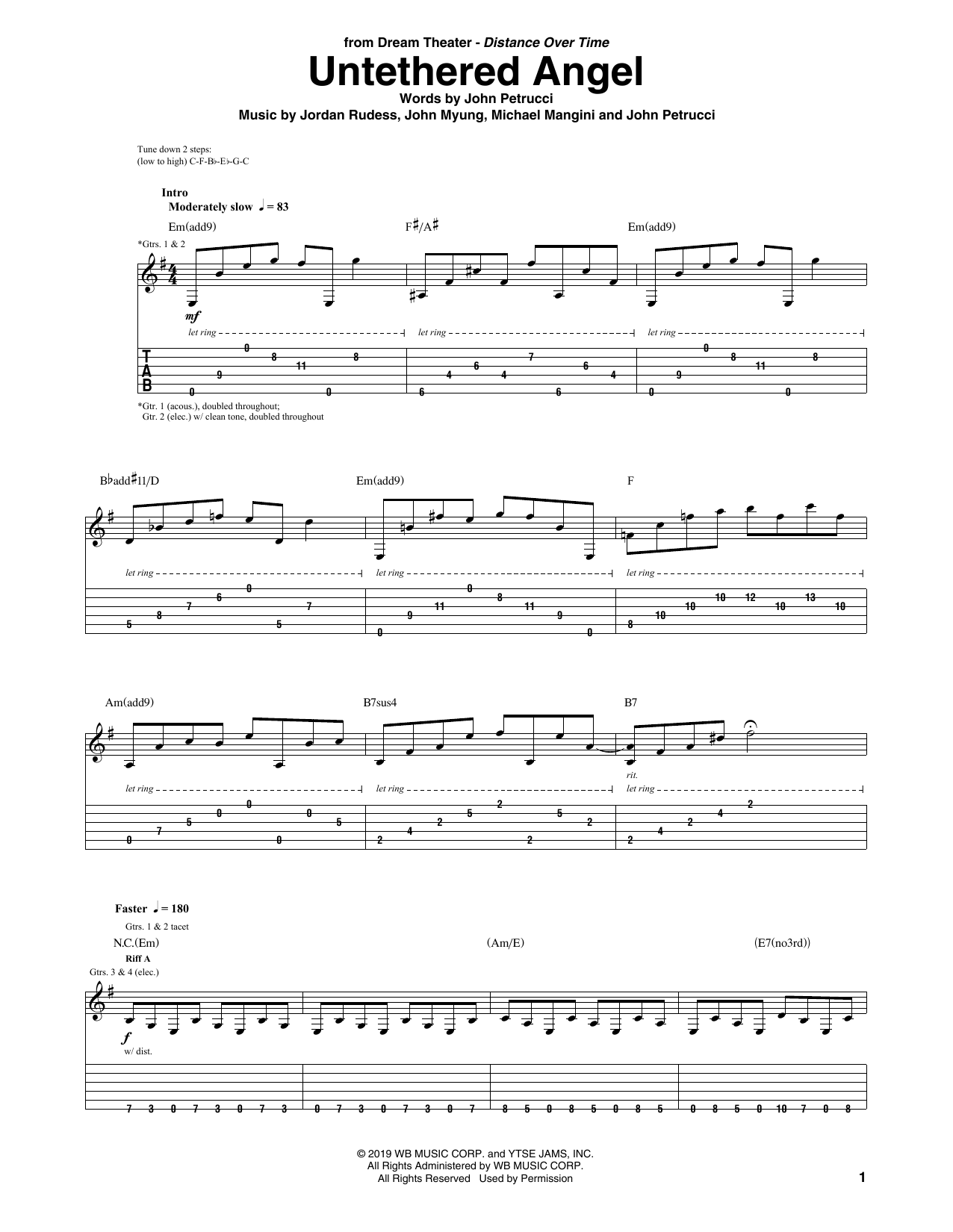 Download Dream Theater Untethered Angel Sheet Music and learn how to play Guitar Tab PDF digital score in minutes