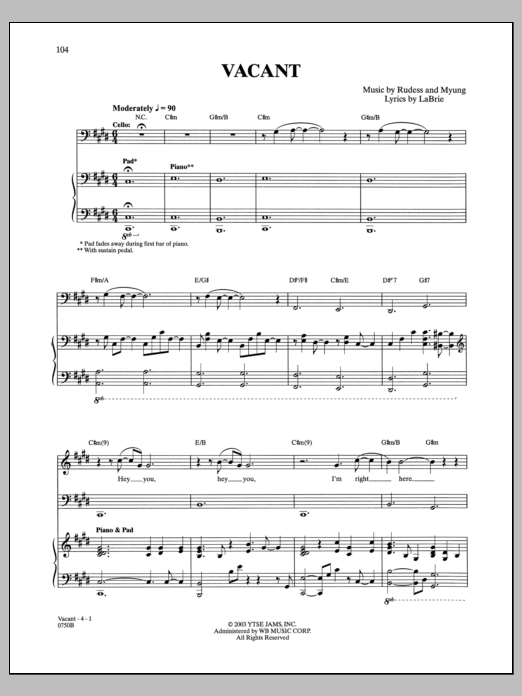 Download Dream Theater Vacant Sheet Music and learn how to play Guitar Tab PDF digital score in minutes