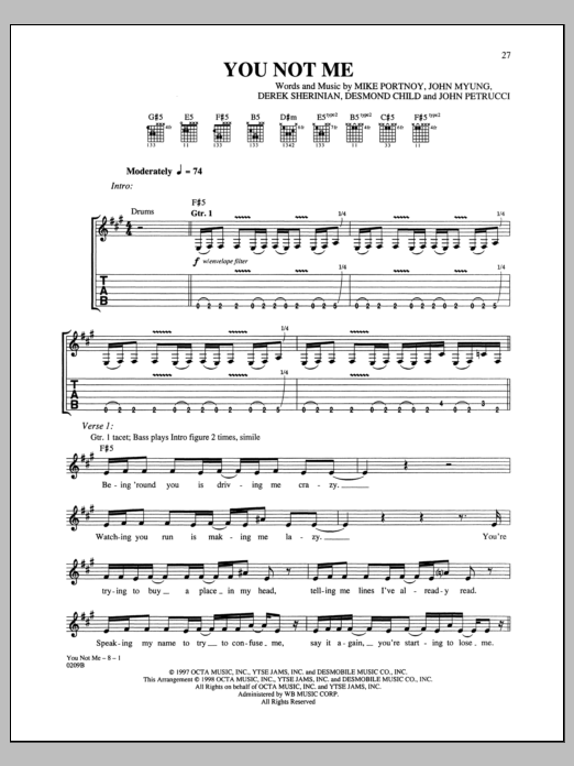 Download Dream Theater You Not Me Sheet Music and learn how to play Guitar Tab PDF digital score in minutes