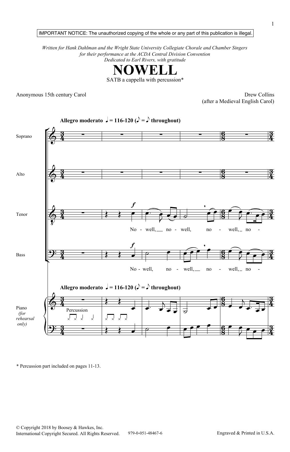 Download Drew Collins Nowell Sheet Music and learn how to play SATB Choir PDF digital score in minutes