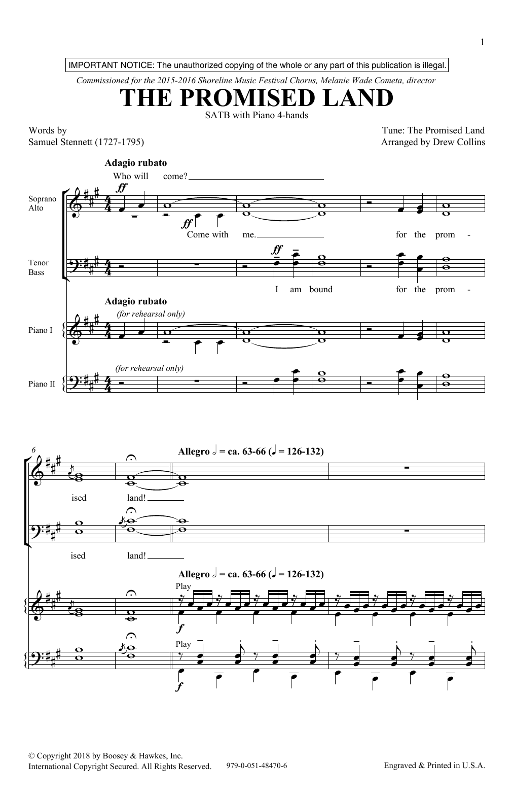 Download Drew Collins The Promised Land Sheet Music and learn how to play SATB Choir PDF digital score in minutes