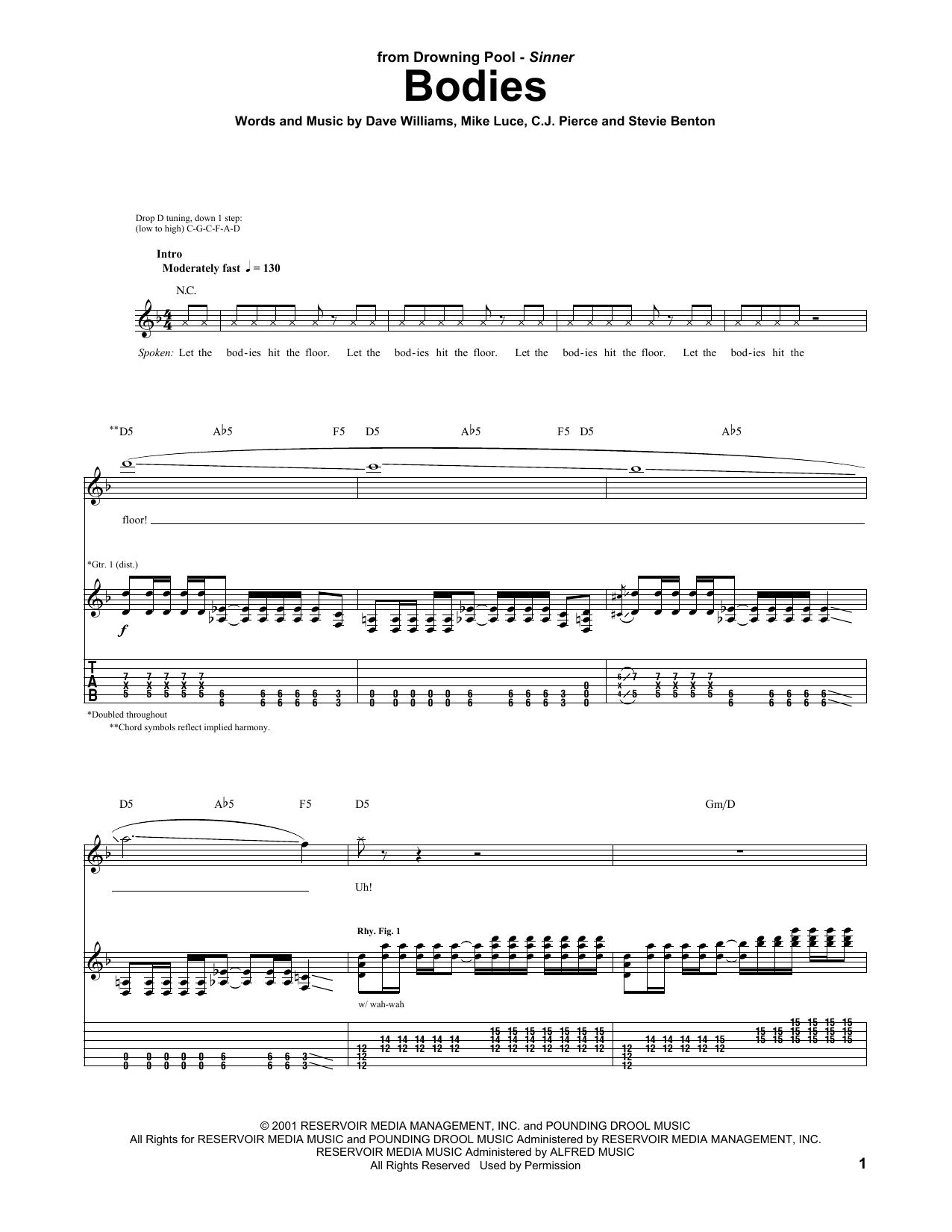 Download Drowning Pool Bodies Sheet Music and learn how to play Guitar Tab PDF digital score in minutes