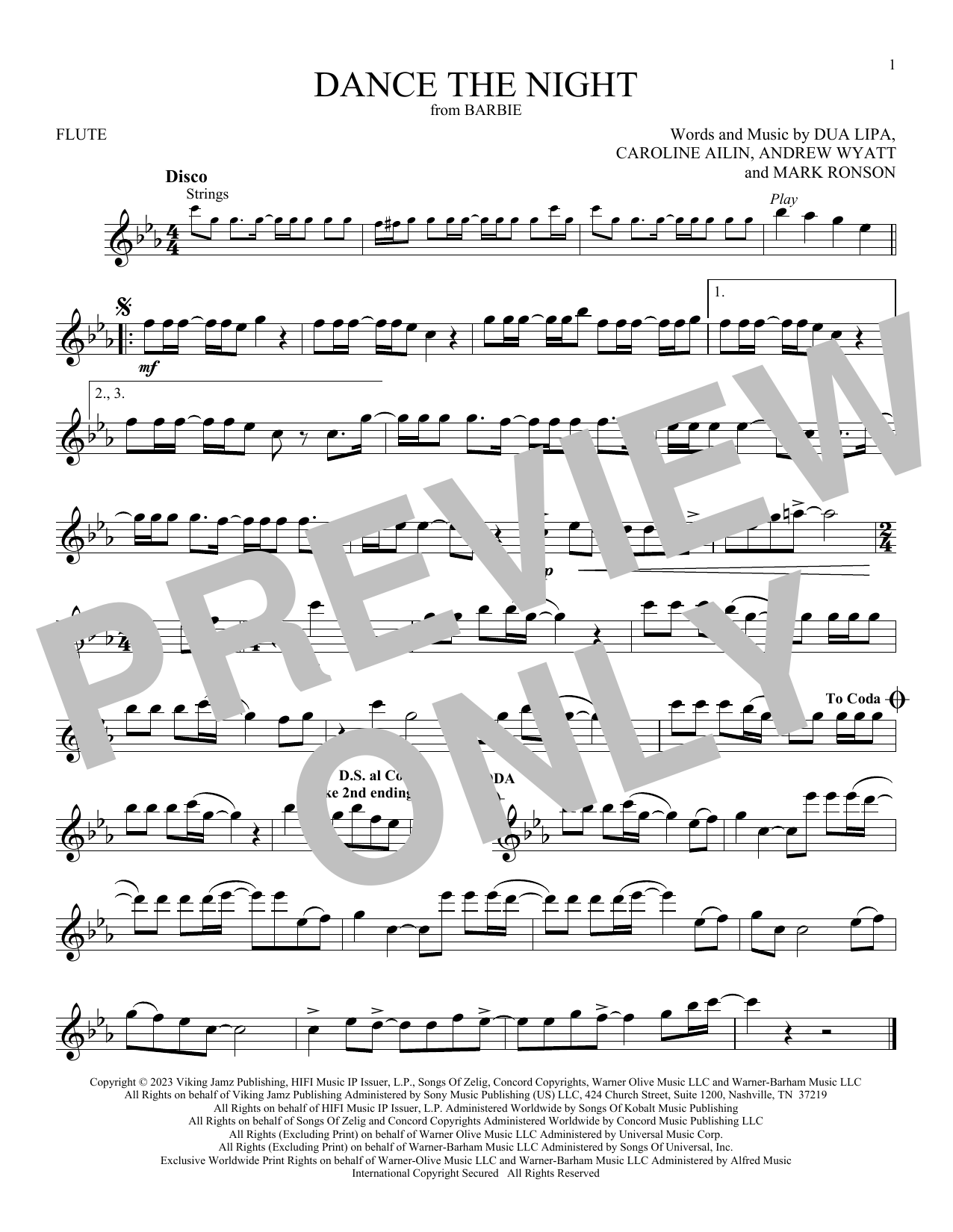 Download Dua Lipa Dance The Night (from Barbie) Sheet Music and learn how to play Tenor Sax Solo PDF digital score in minutes