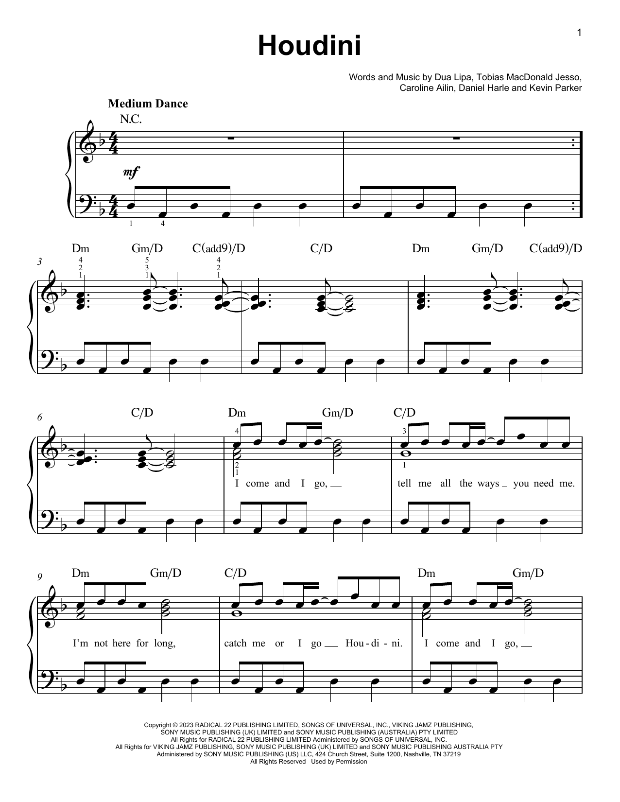 Download Dua Lipa Houdini Sheet Music and learn how to play Piano, Vocal & Guitar Chords (Right-Hand Melody) PDF digital score in minutes