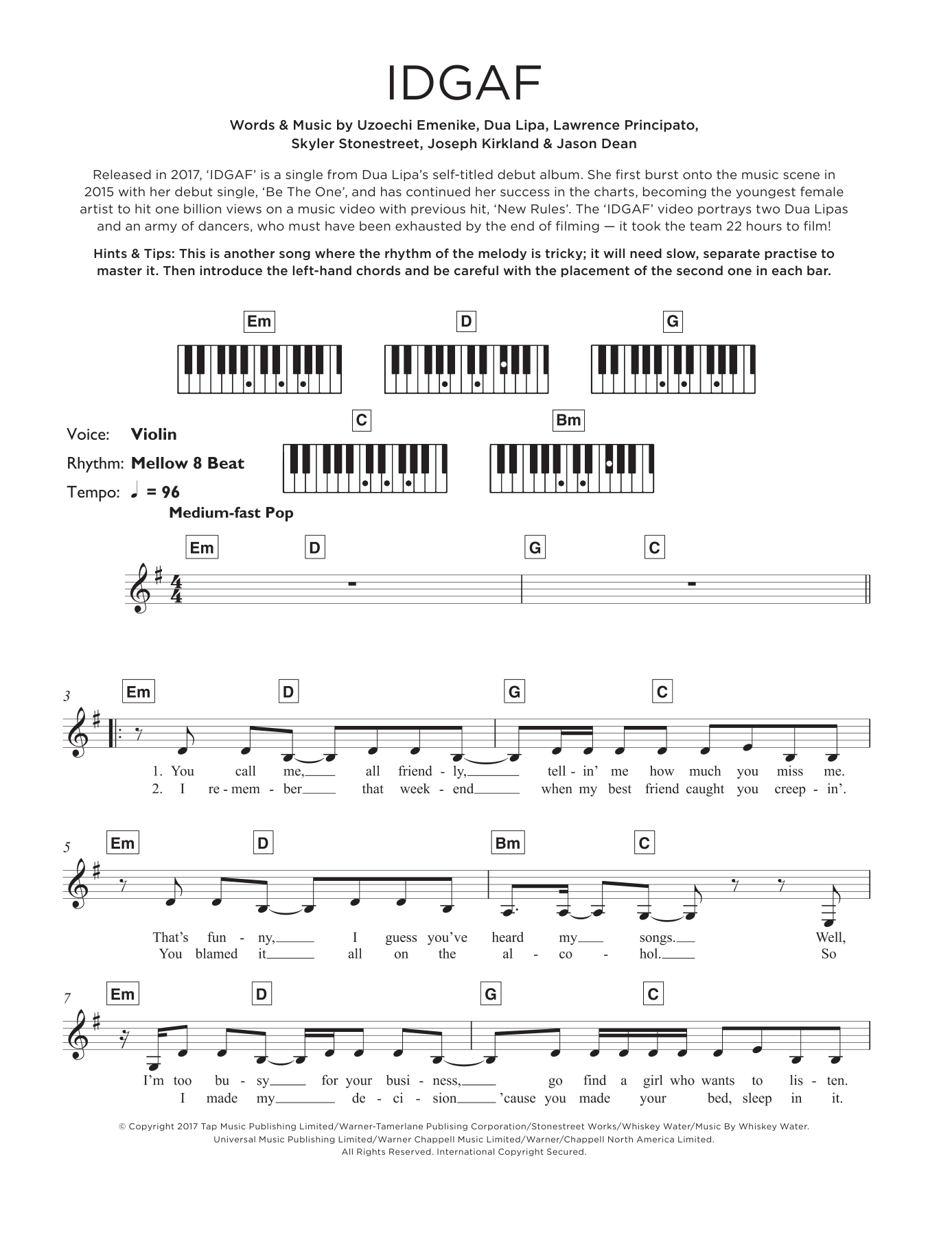 Download Dua Lipa IDGAF Sheet Music and learn how to play Really Easy Piano PDF digital score in minutes