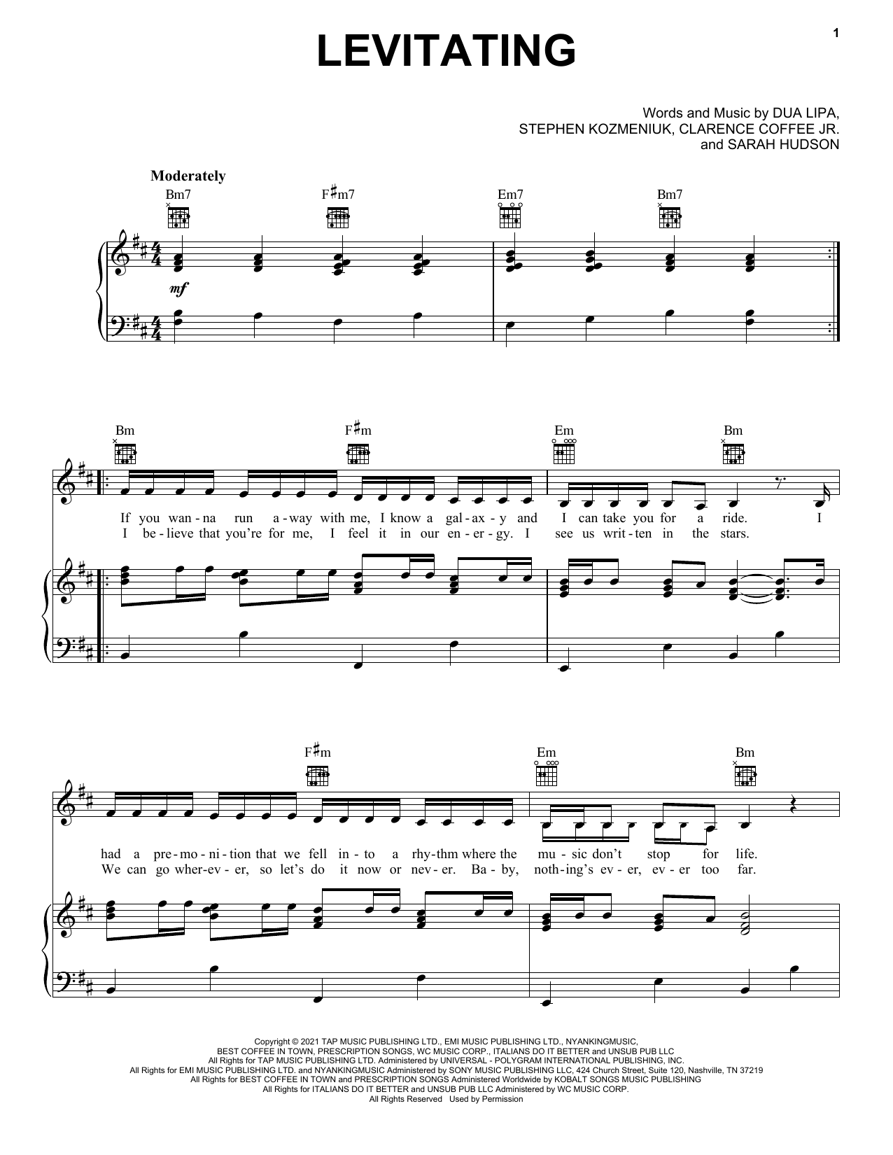 Download Dua Lipa Levitating Sheet Music and learn how to play Easy Piano PDF digital score in minutes