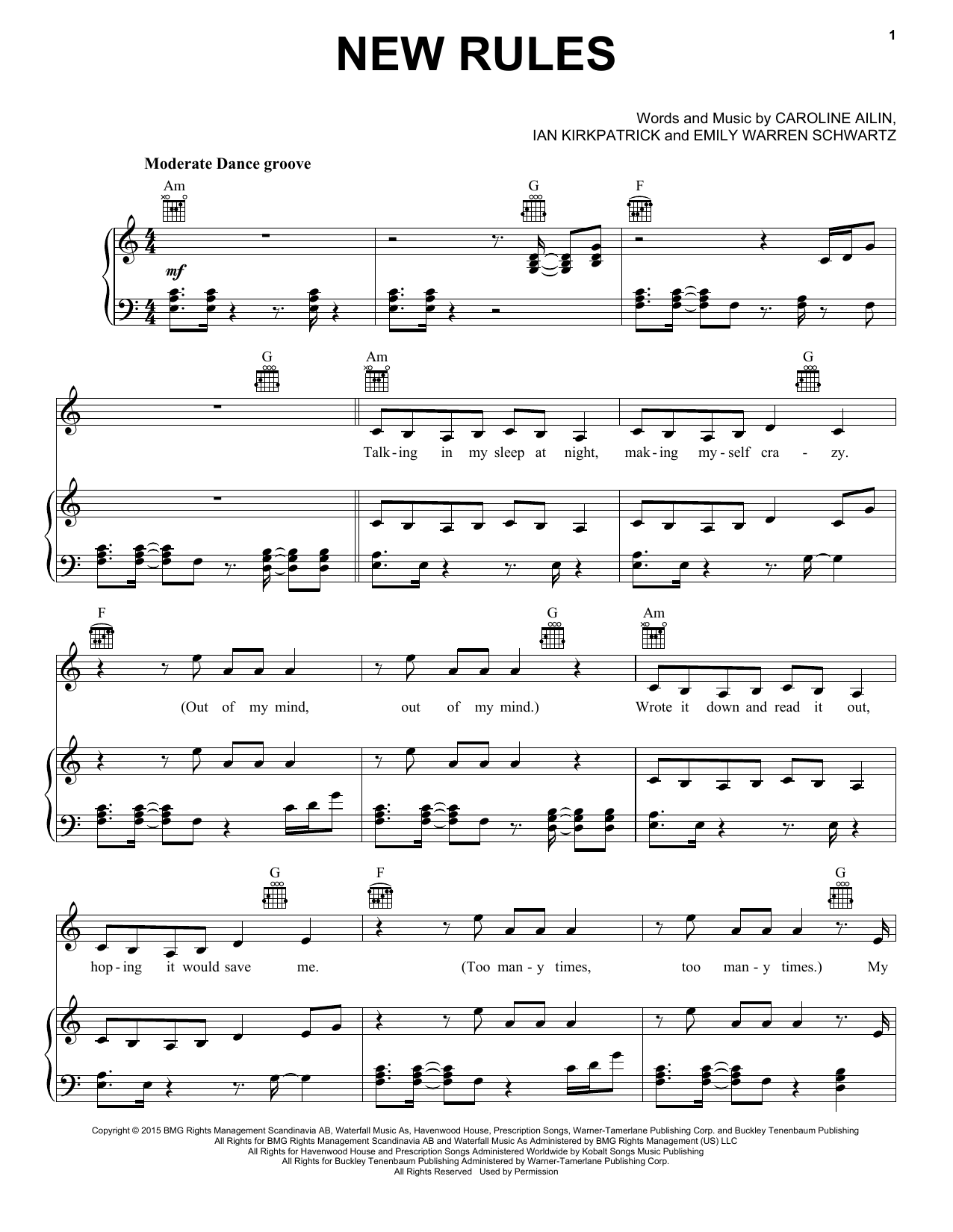 Download Dua Lipa New Rules Sheet Music and learn how to play Beginner Piano PDF digital score in minutes