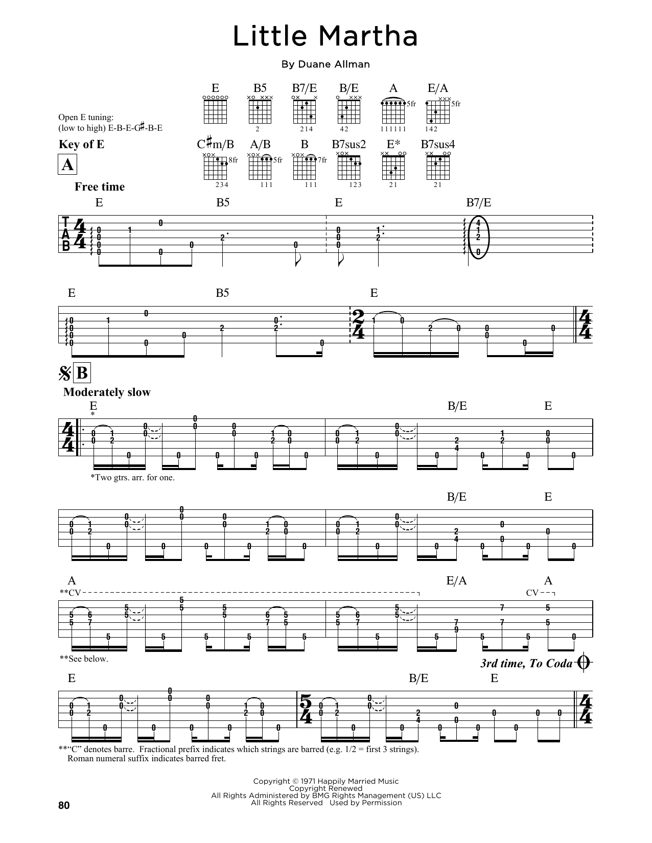 Download Duane Allman Little Martha Sheet Music and learn how to play Guitar Lead Sheet PDF digital score in minutes