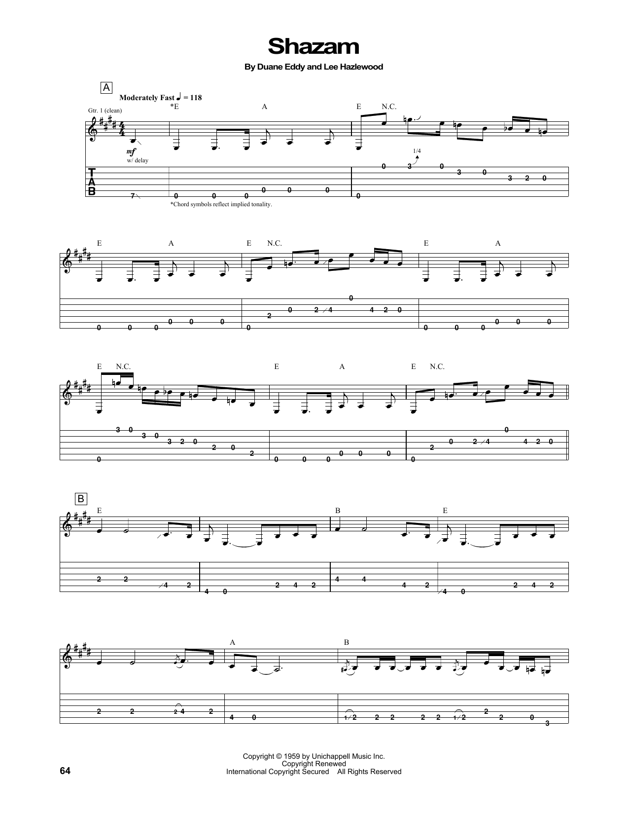 Download Duane Eddy Shazam Sheet Music and learn how to play Guitar Tab PDF digital score in minutes