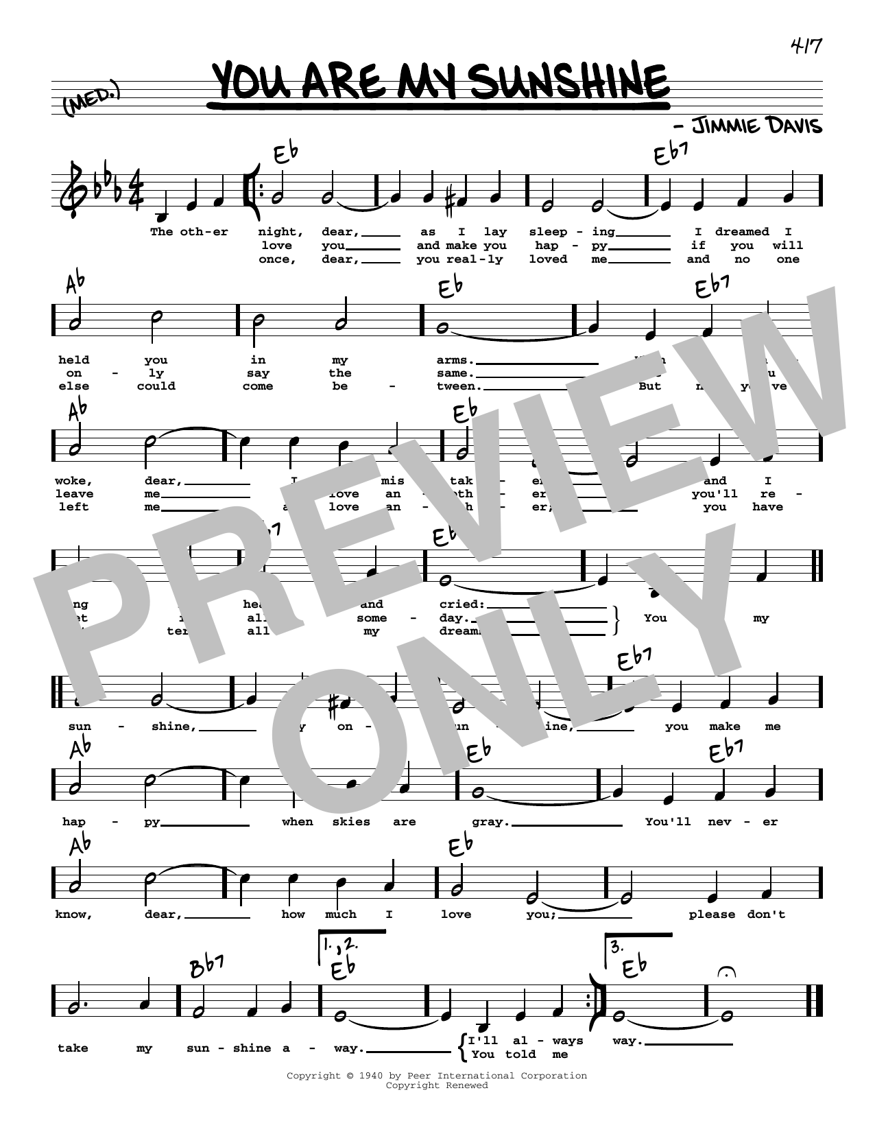 Download Duane Eddy You Are My Sunshine (Low Voice) Sheet Music and learn how to play Real Book – Melody, Lyrics & Chords PDF digital score in minutes