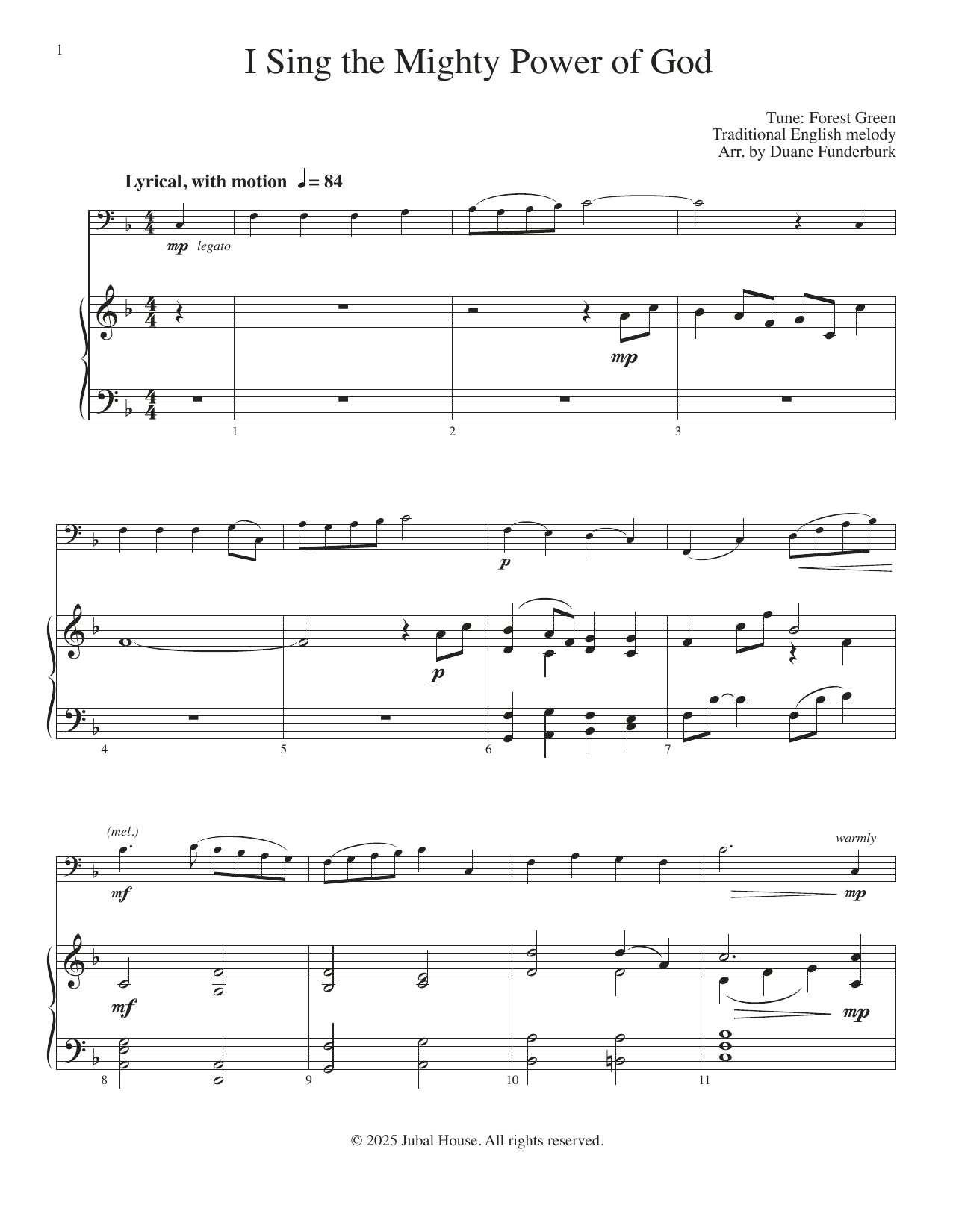 Download Duane Funderburk I Sing the Mighty Power of God Sheet Music and learn how to play Cello and Piano PDF digital score in minutes
