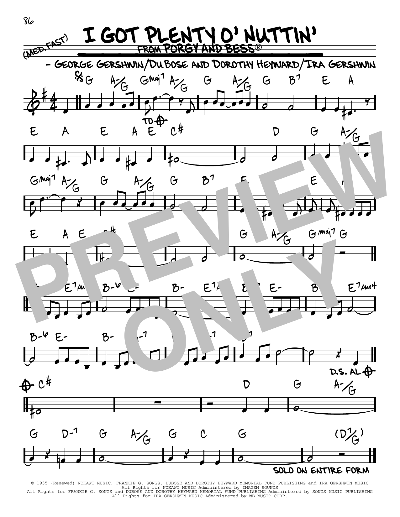 Download DuBose Heyward I Got Plenty O' Nuttin' Sheet Music and learn how to play Real Book – Melody & Chords PDF digital score in minutes