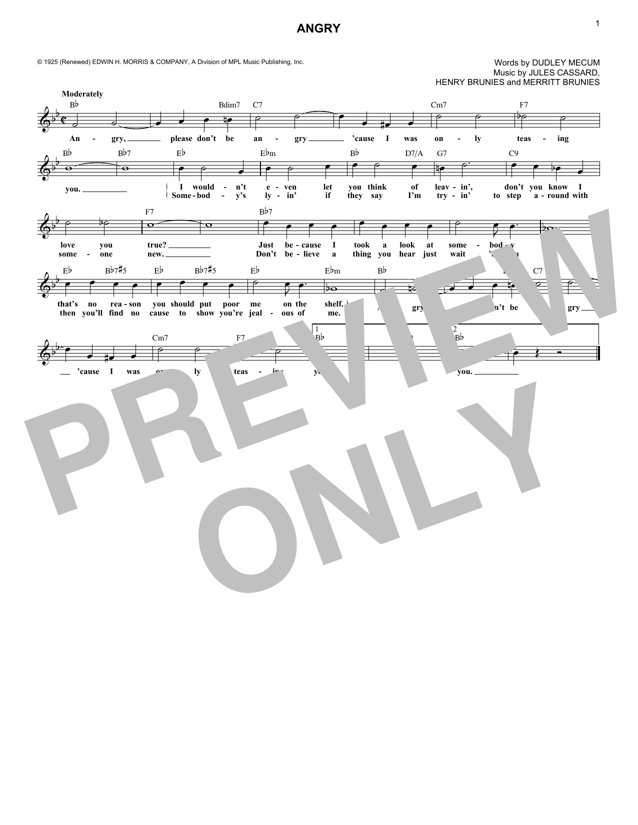 Download Dudley Mecum Angry Sheet Music and learn how to play Melody Line, Lyrics & Chords PDF digital score in minutes