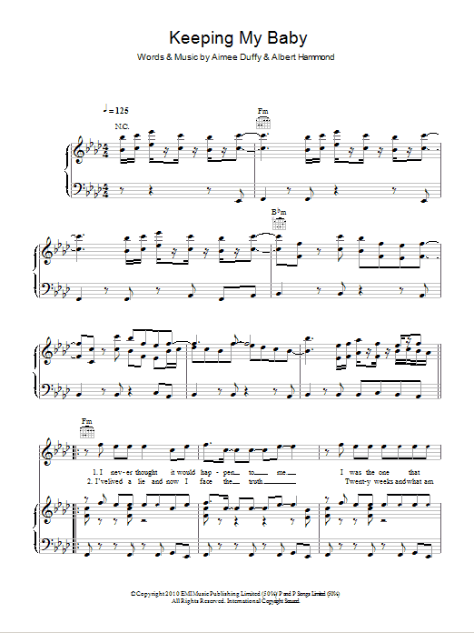Download Duffy Keeping My Baby Sheet Music and learn how to play Piano, Vocal & Guitar (Right-Hand Melody) PDF digital score in minutes