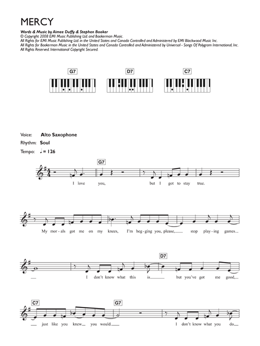Download Duffy Mercy Sheet Music and learn how to play Guitar Lead Sheet PDF digital score in minutes