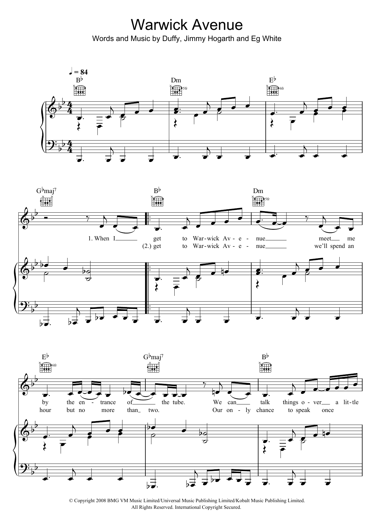 Download Duffy Warwick Avenue Sheet Music and learn how to play 5-Finger Piano PDF digital score in minutes