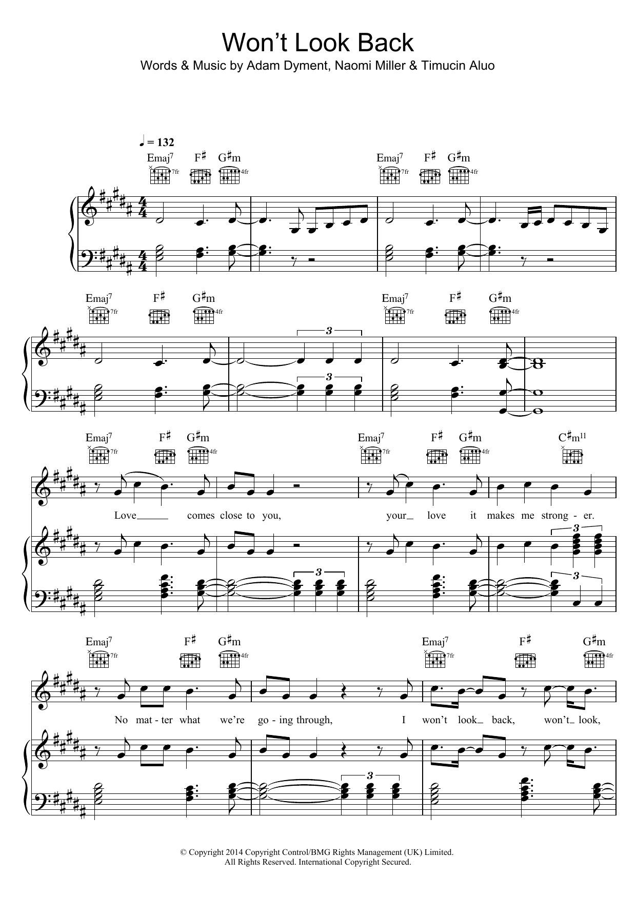 Download Duke Dumont Won't Look Back Sheet Music and learn how to play Piano, Vocal & Guitar (Right-Hand Melody) PDF digital score in minutes