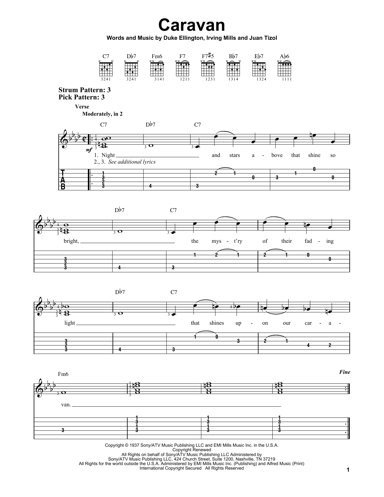Download Duke Ellington Caravan Sheet Music and learn how to play Easy Guitar Tab PDF digital score in minutes
