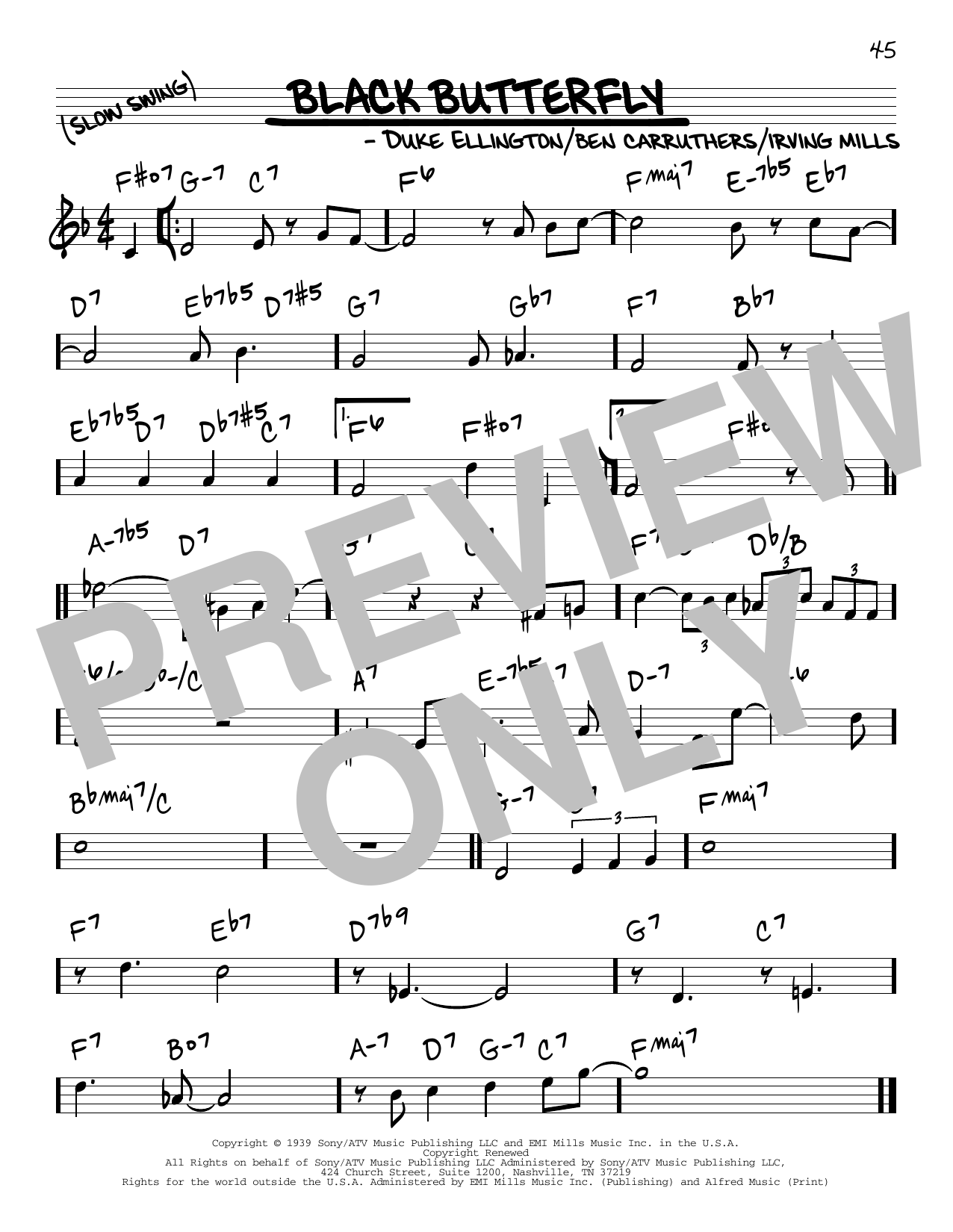 Download Duke Ellington Black Butterfly Sheet Music and learn how to play Real Book – Melody & Chords PDF digital score in minutes