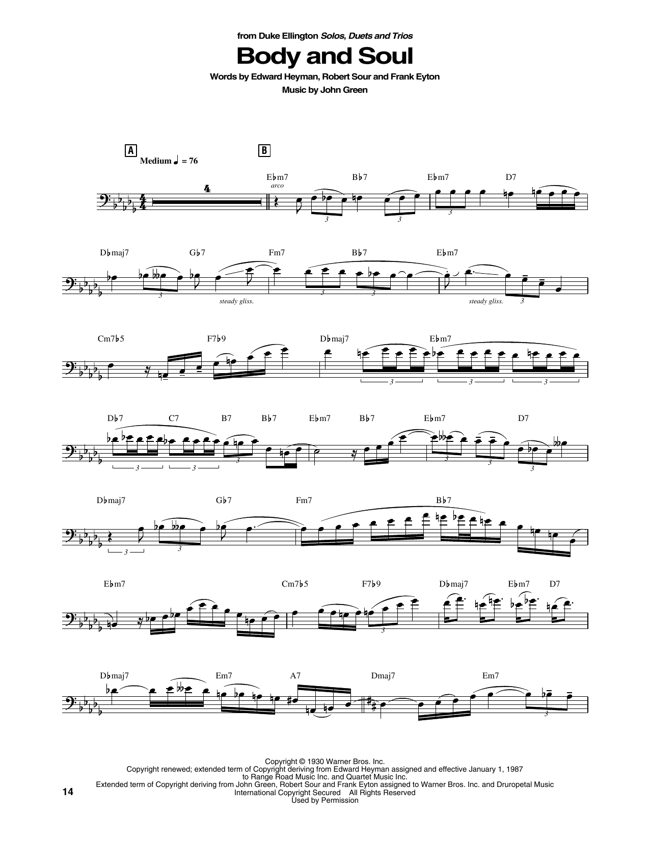 Download Duke Ellington Body And Soul Sheet Music and learn how to play String Bass Transcription PDF digital score in minutes