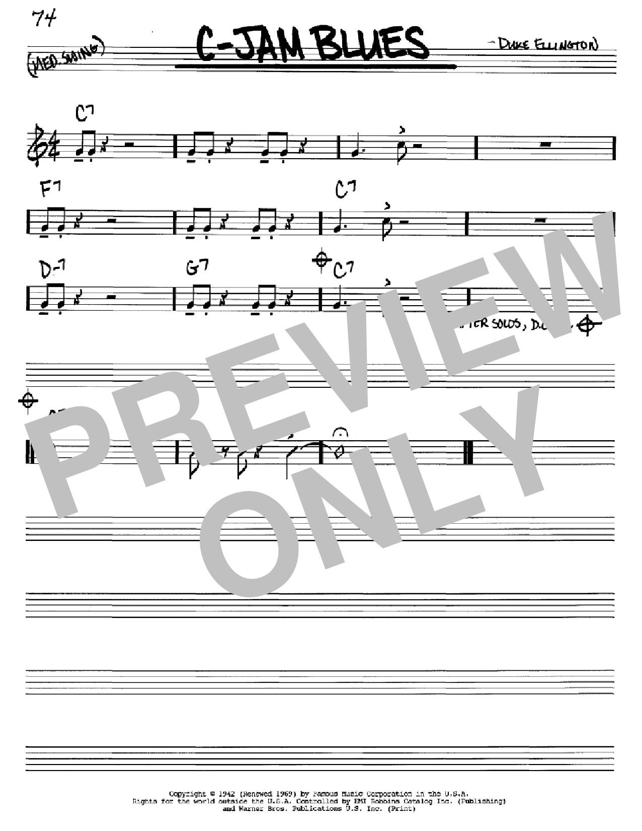 Download Duke Ellington C-Jam Blues Sheet Music and learn how to play Real Book - Melody & Chords - C Instruments PDF digital score in minutes