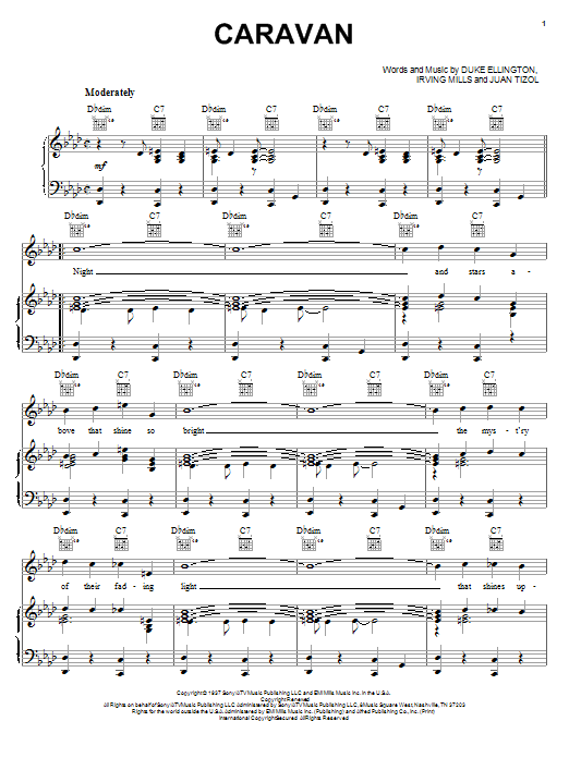 Download Duke Ellington Caravan Sheet Music and learn how to play Melody Line, Lyrics & Chords PDF digital score in minutes