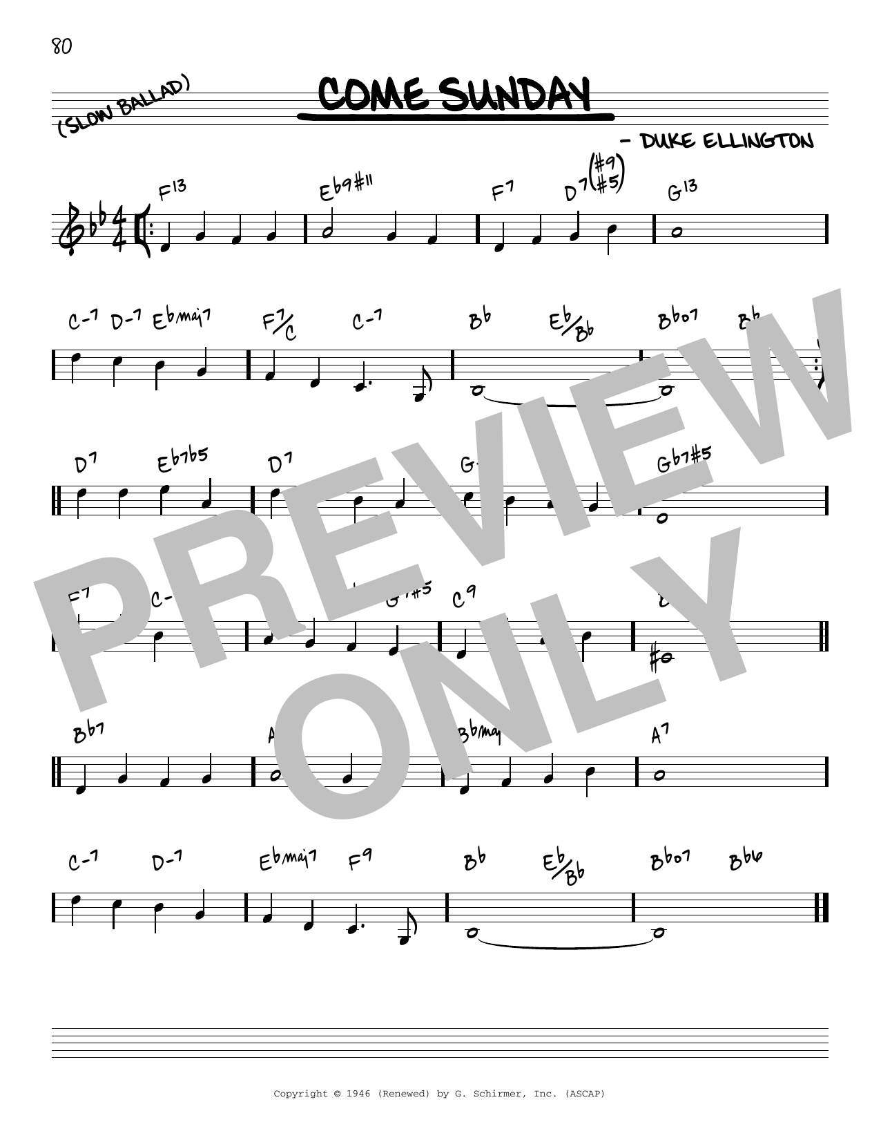 Download Duke Ellington Come Sunday [Reharmonized version] (arr. Jack Grassel) Sheet Music and learn how to play Real Book – Melody & Chords PDF digital score in minutes
