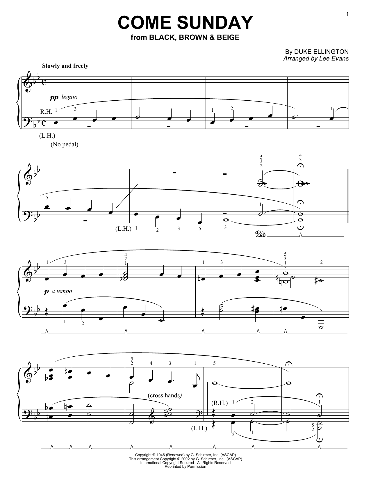 Download Duke Ellington Come Sunday Sheet Music and learn how to play Real Book - Melody, Lyrics & Chords - C Instruments PDF digital score in minutes
