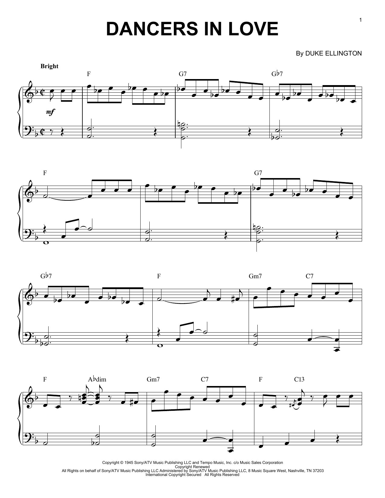 Download Duke Ellington Dancers In Love Sheet Music and learn how to play Piano PDF digital score in minutes