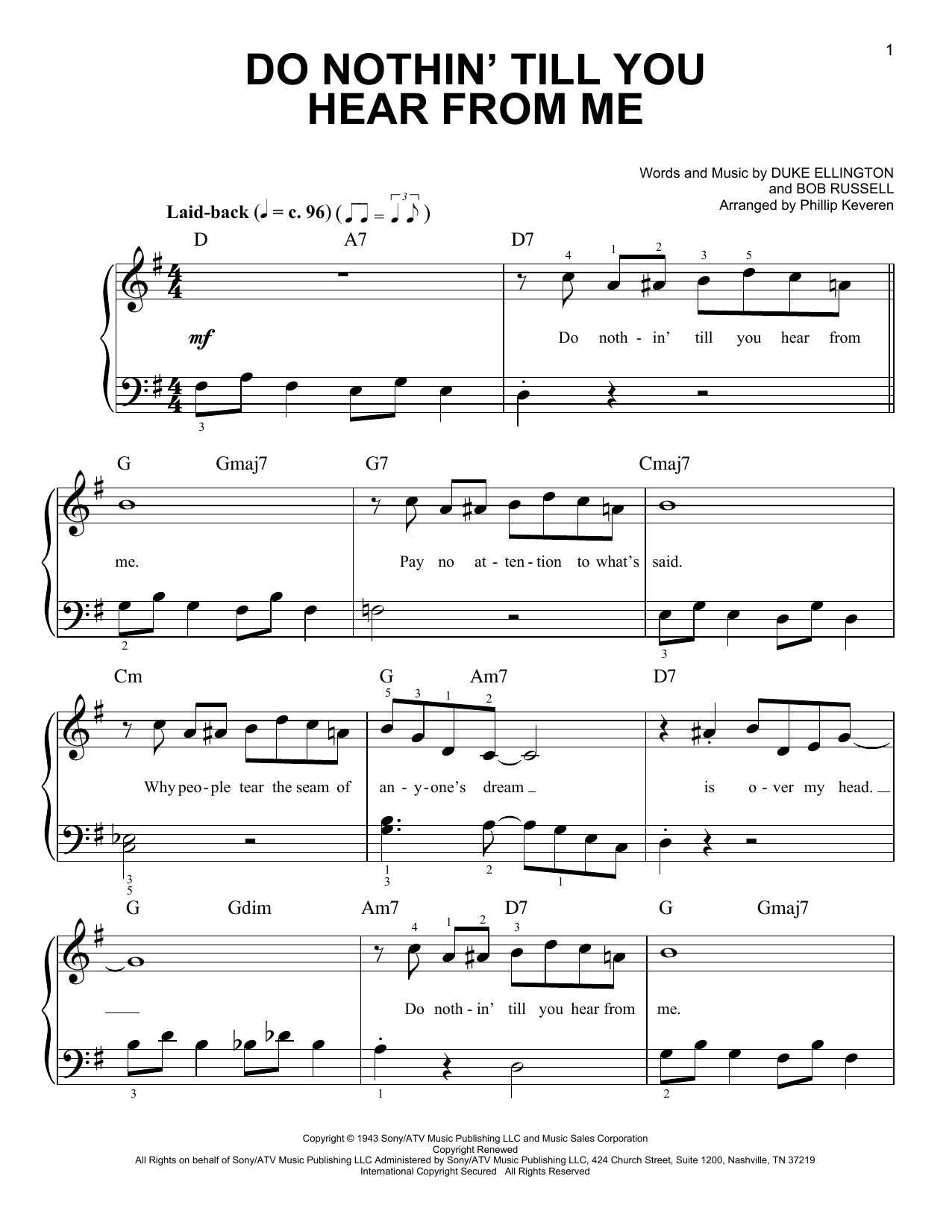 Download Duke Ellington Do Nothin' Till You Hear From Me (arr. Phillip Keveren) Sheet Music and learn how to play Easy Piano PDF digital score in minutes