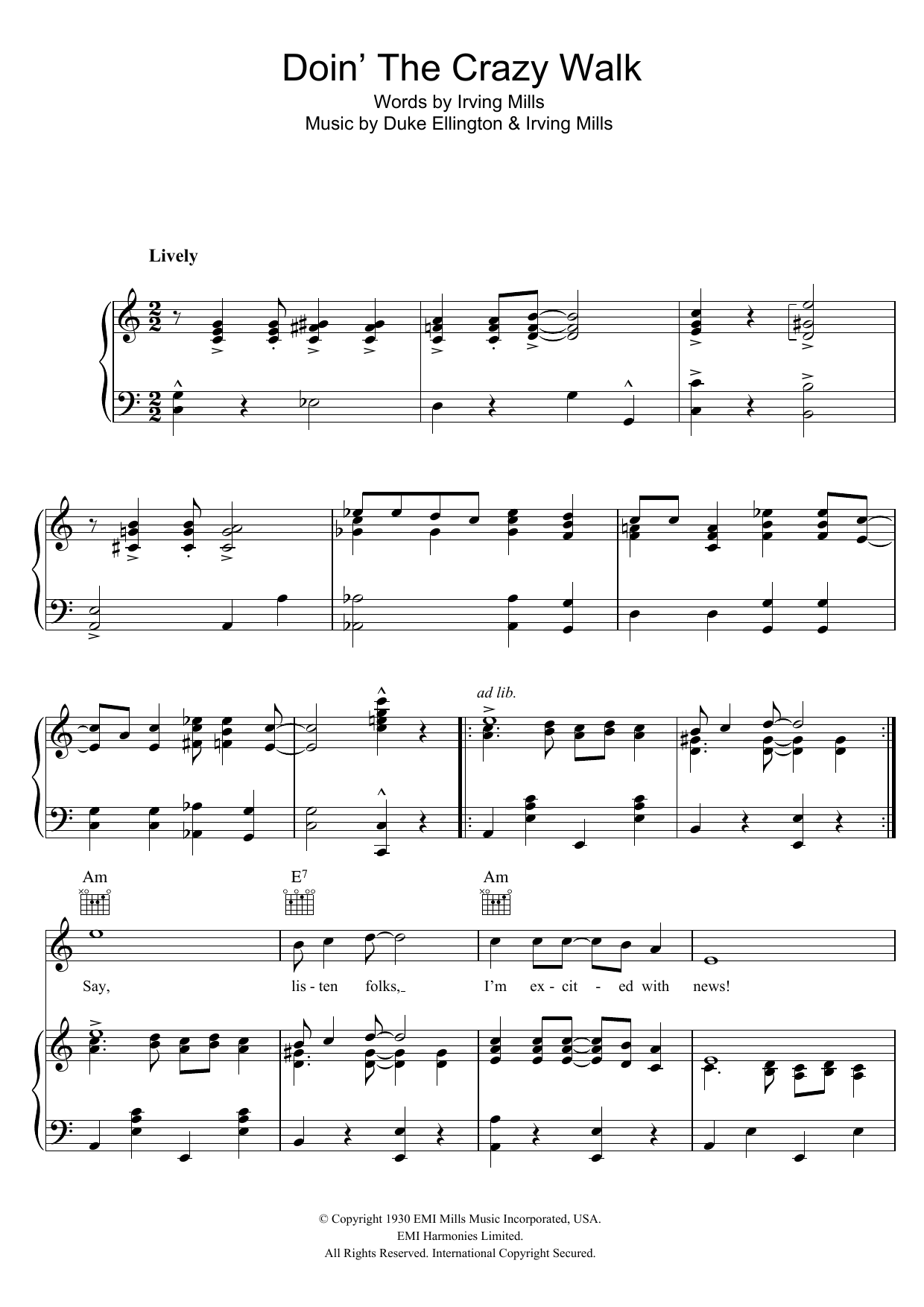 Download Duke Ellington Doin' The Crazy Walk Sheet Music and learn how to play Piano, Vocal & Guitar (Right-Hand Melody) PDF digital score in minutes