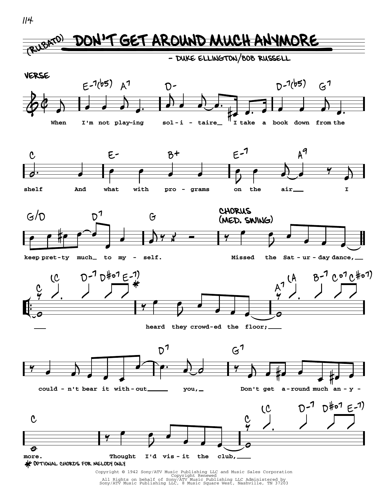 Download Duke Ellington Don't Get Around Much Anymore (arr. Robert Rawlins) Sheet Music and learn how to play Real Book – Melody, Lyrics & Chords PDF digital score in minutes