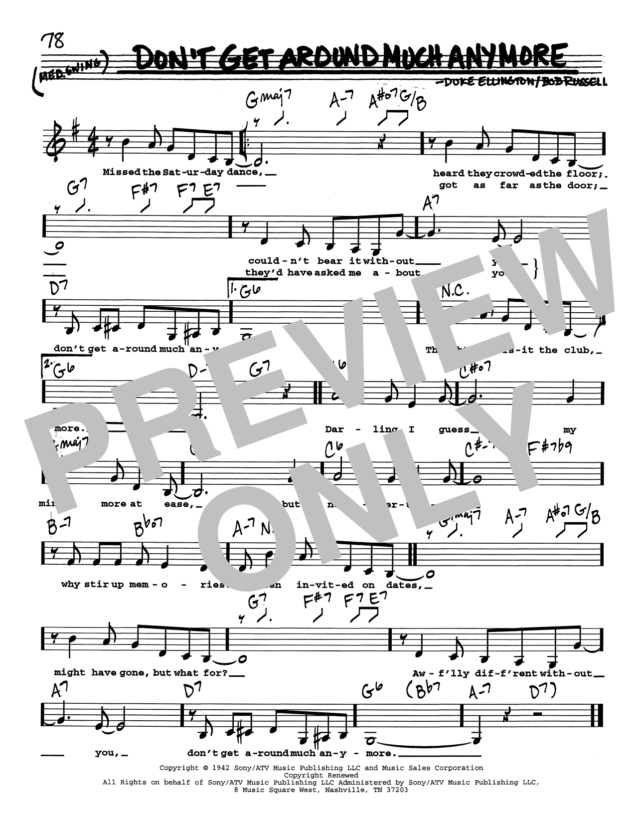 Download Duke Ellington Don't Get Around Much Anymore (Low Voice) Sheet Music and learn how to play Real Book – Melody, Lyrics & Chords PDF digital score in minutes