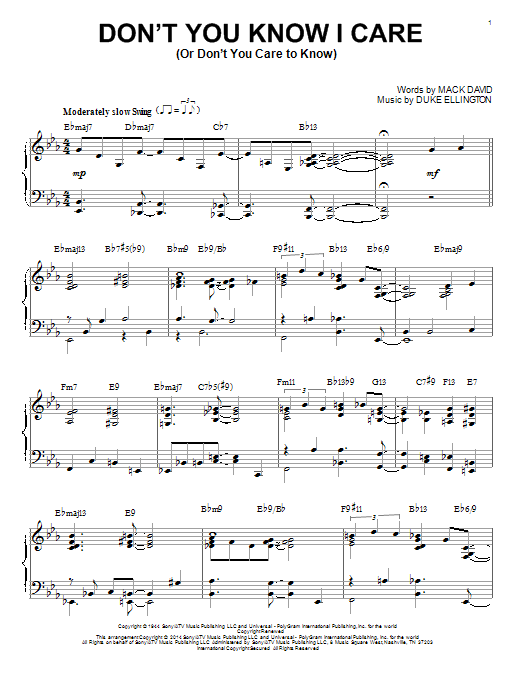 Download Duke Ellington Don't You Know I Care (Or Don't You Care To Know) Sheet Music and learn how to play Piano PDF digital score in minutes