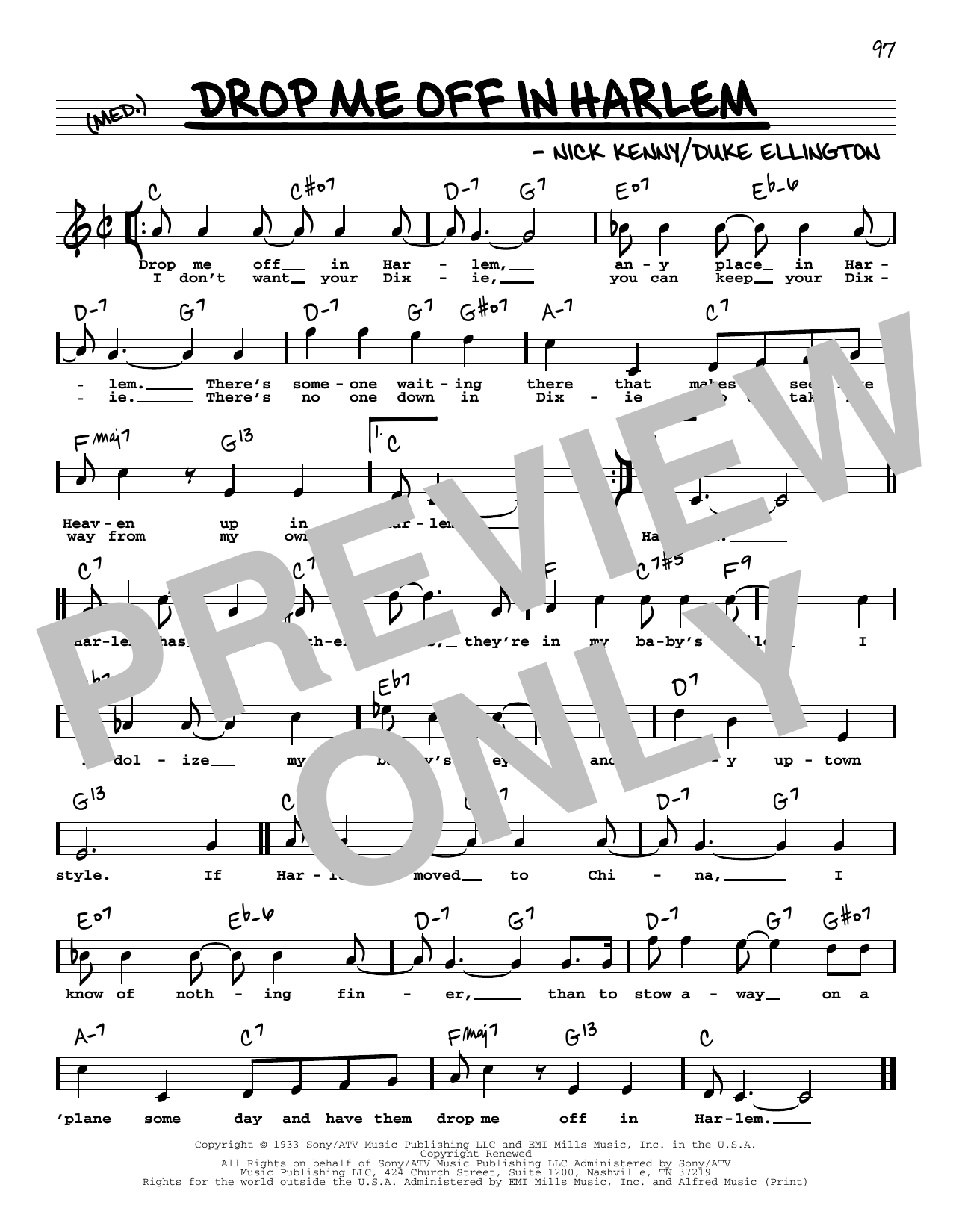 Download Duke Ellington Drop Me Off In Harlem (High Voice) Sheet Music and learn how to play Real Book – Melody, Lyrics & Chords PDF digital score in minutes