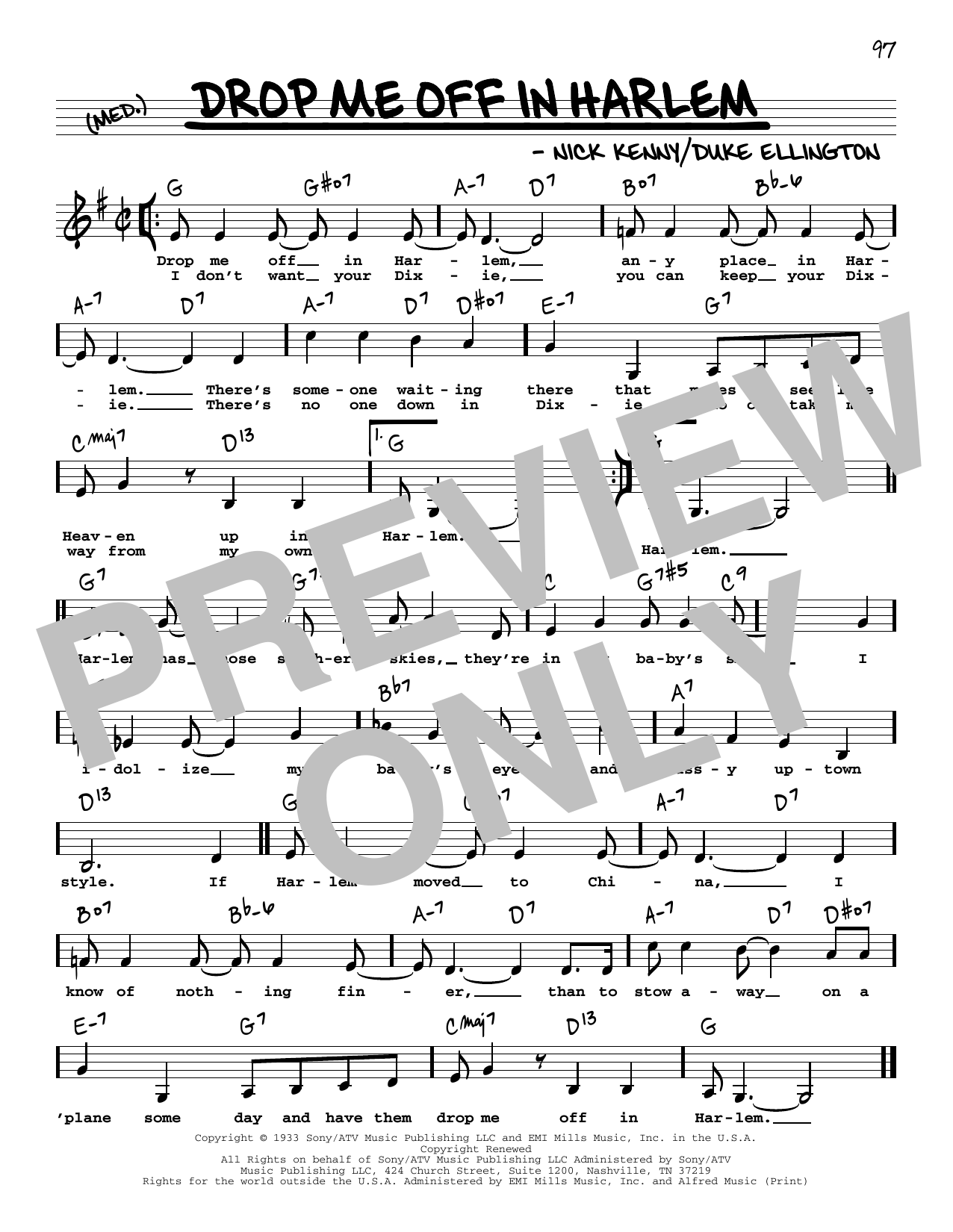 Download Duke Ellington Drop Me Off In Harlem (Low Voice) Sheet Music and learn how to play Real Book – Melody, Lyrics & Chords PDF digital score in minutes